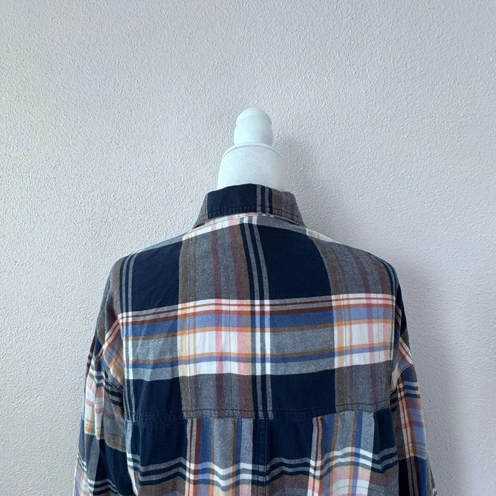 Old Navy Womens Button Down Shirt 100% Cotton Flannel Boyfriend Shirt SZ M